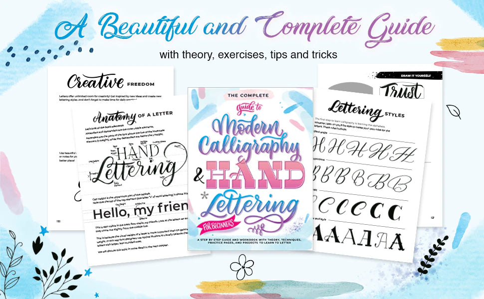 A beautiful and complete guide with theory, exercises, tips and tricks: the cover among pages like Anatomy of a Letter and Lettering Styles.