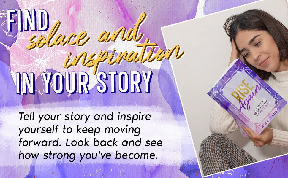 A smiling woman hugs Rise Again: find solace and inspiration in your story.