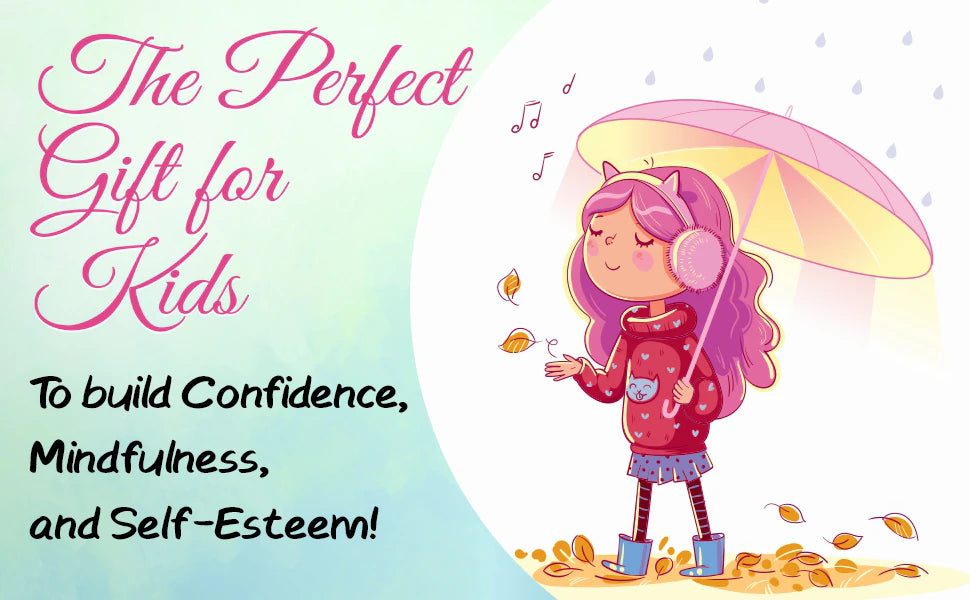 The perfect gift for kids to build confidence and self-esteem: a girl with an umbrella walks among autumn leaves.