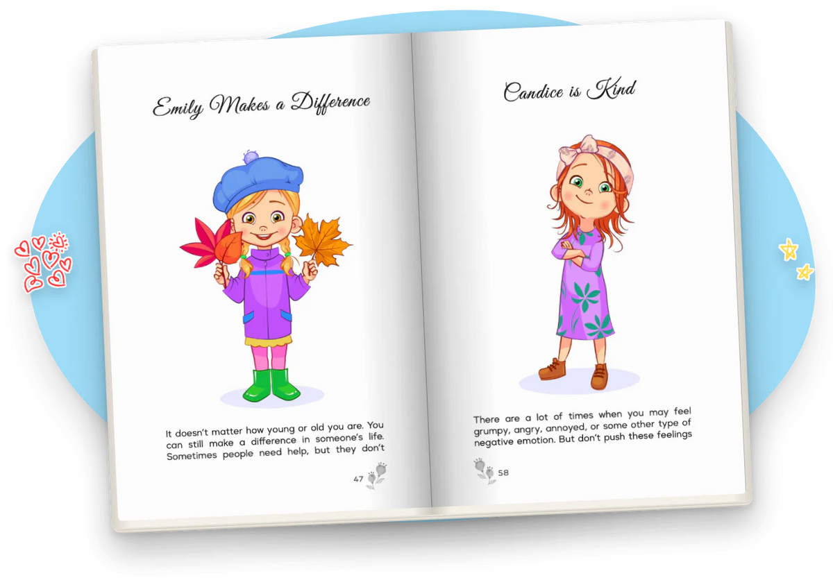 Dream Big and Be Yourself open at Emily Makes a Difference and Candice Is Kind, in color.