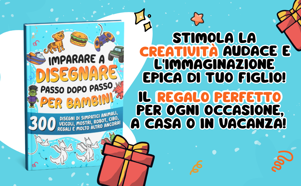 Il libro accanto a due pacchi regalo, con una scritta che lo propone come regalo per ogni occasione, a casa o in vacanza.