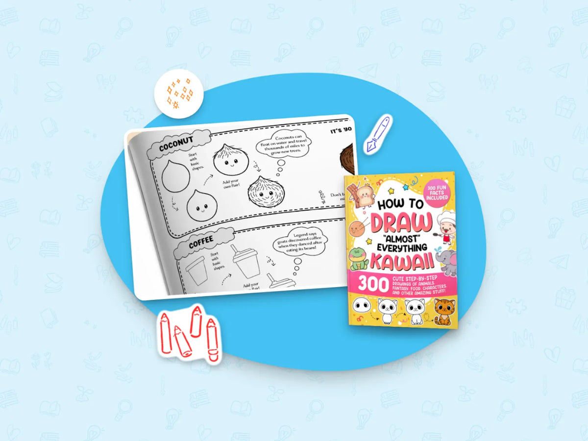 How to Draw Almost Everything Kawaii with a page of drawing steps