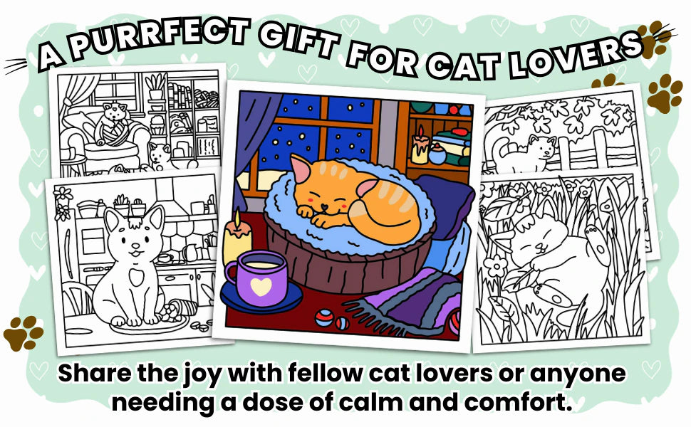 A purrfect gift for cat lovers: a colored cat asleep in a basket by a snowy window, among black and white pages.