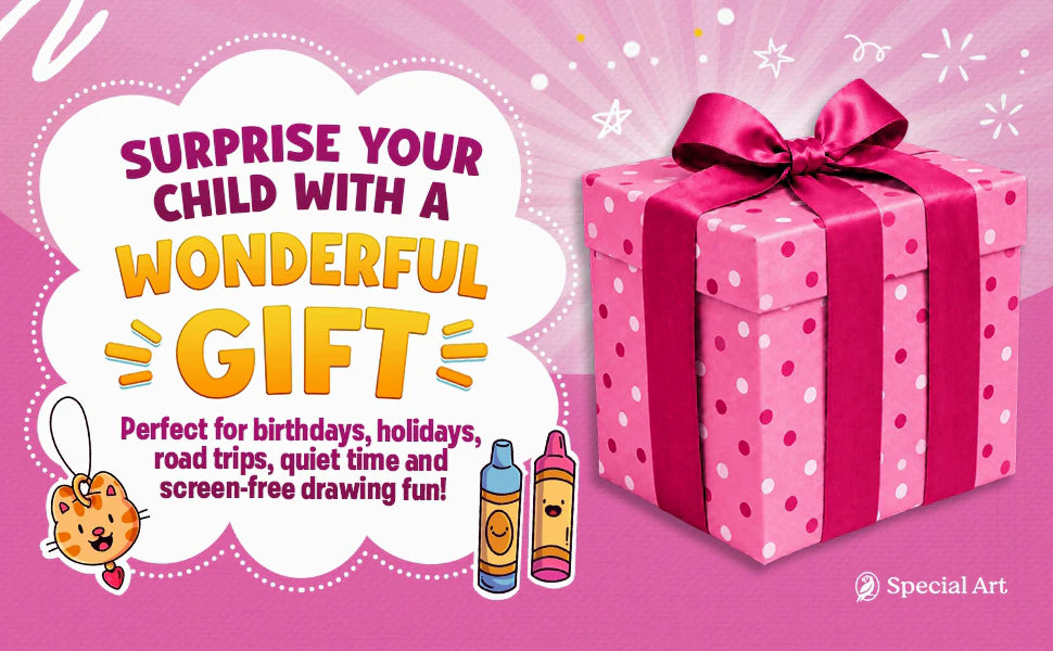 Surprise your child with a wonderful gift: a pink gift box with a bow. Perfect for birthdays, holidays, road trips and quiet time.