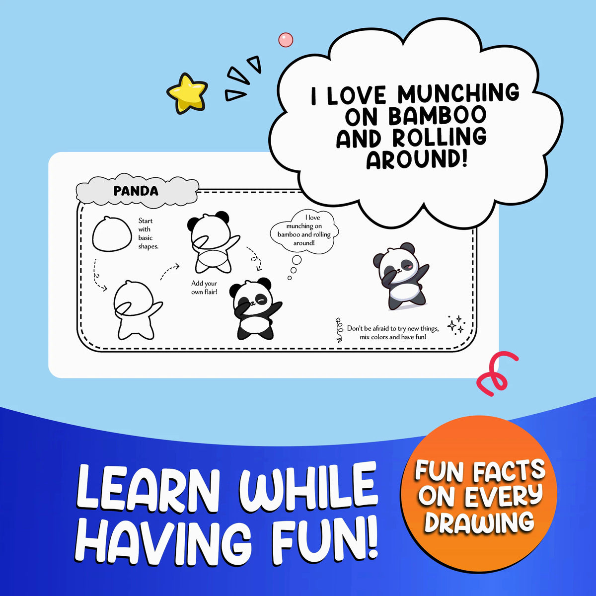 Learn while having fun: the panda page, step by step, with its fun fact