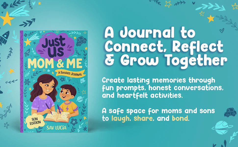 Mom & Me, Son Edition: the cover next to the words A Journal to Connect, Reflect & Grow Together.