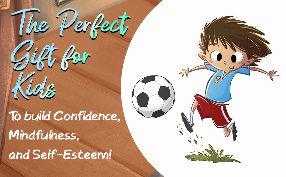The perfect gift for kids to build confidence and self-esteem: a boy kicks a soccer ball.