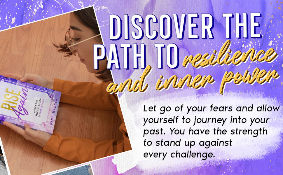 A woman in glasses reads Rise Again at a wooden table: discover the path to resilience and inner power.