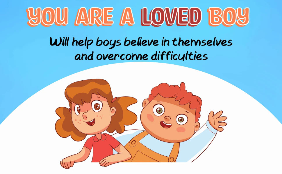 You Are a Loved Boy will help boys believe in themselves and overcome difficulties: a girl and a boy from the stories wave hello.