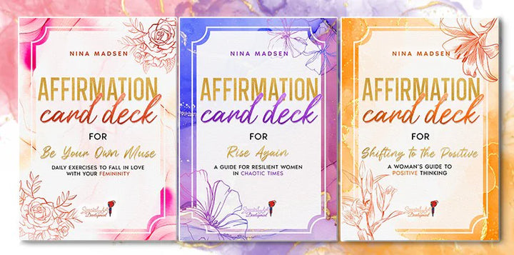 The three affirmation card decks by Nina Madsen, side by side