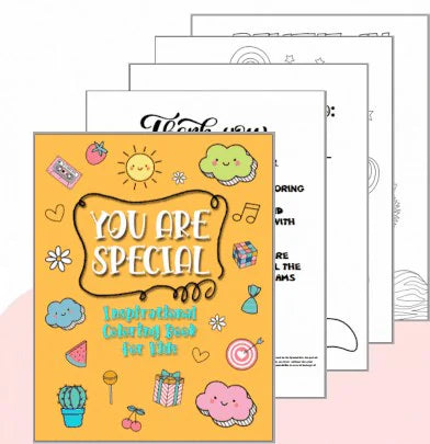 The cover and inside pages of You Are Special, an inspirational coloring book for kids