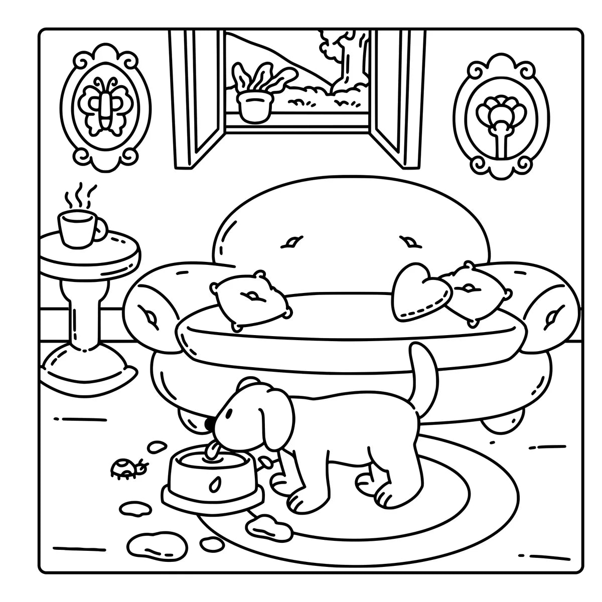 Cozy Dog Days, inside page: Snack time in the living room