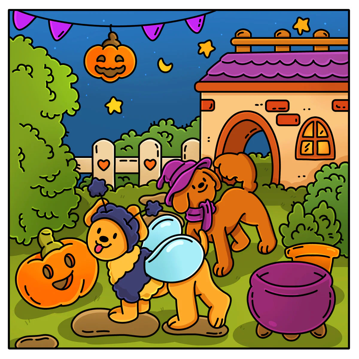 Cozy Dog Days, inside page: Pups in costume, colored in