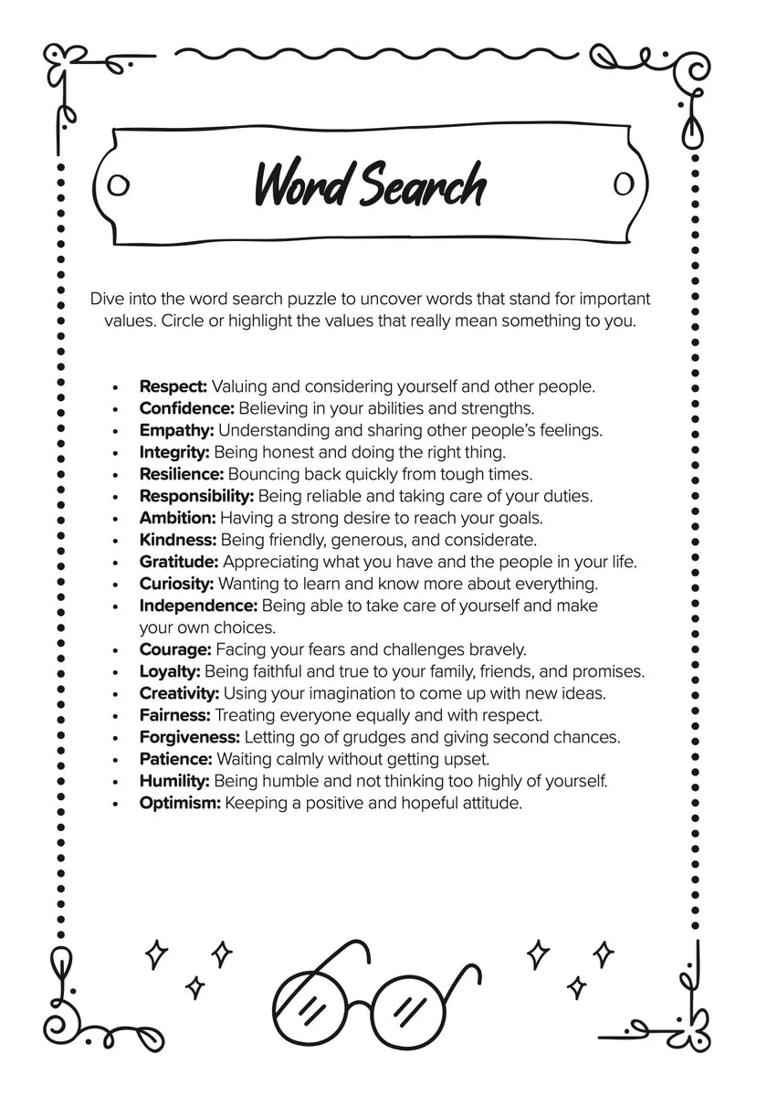 Empowering Journal for Girls, inside page: Word Search