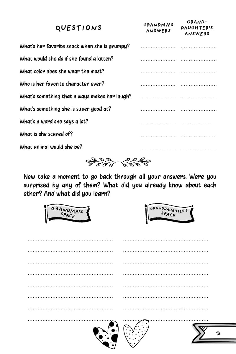 Grandma & Me, Grandmothers & Granddaughters, inside page: Questions for both of you