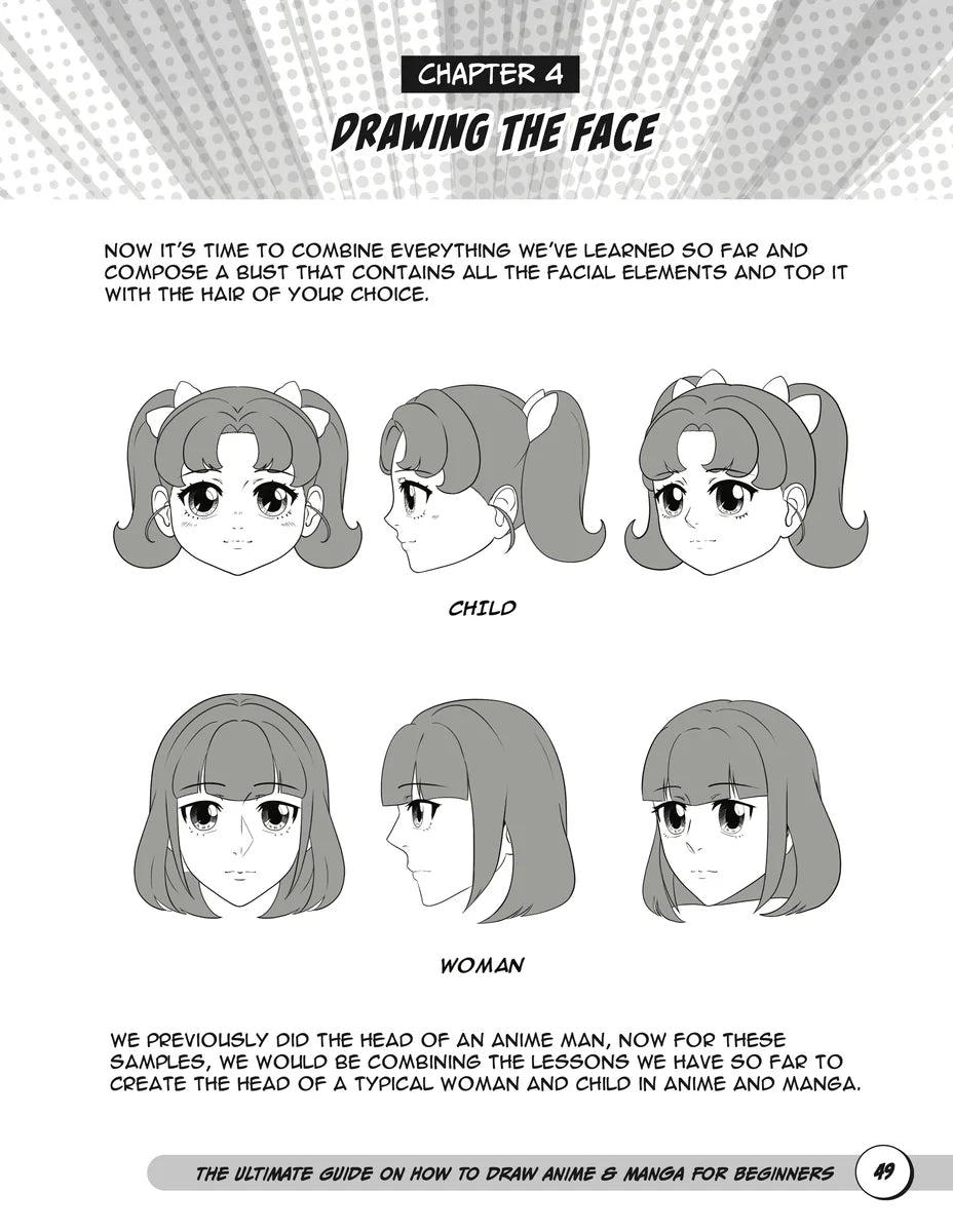 The Ultimate Guide on How to Draw Anime & Manga for Beginners, inside page: Chapter 4 · Drawing the Face