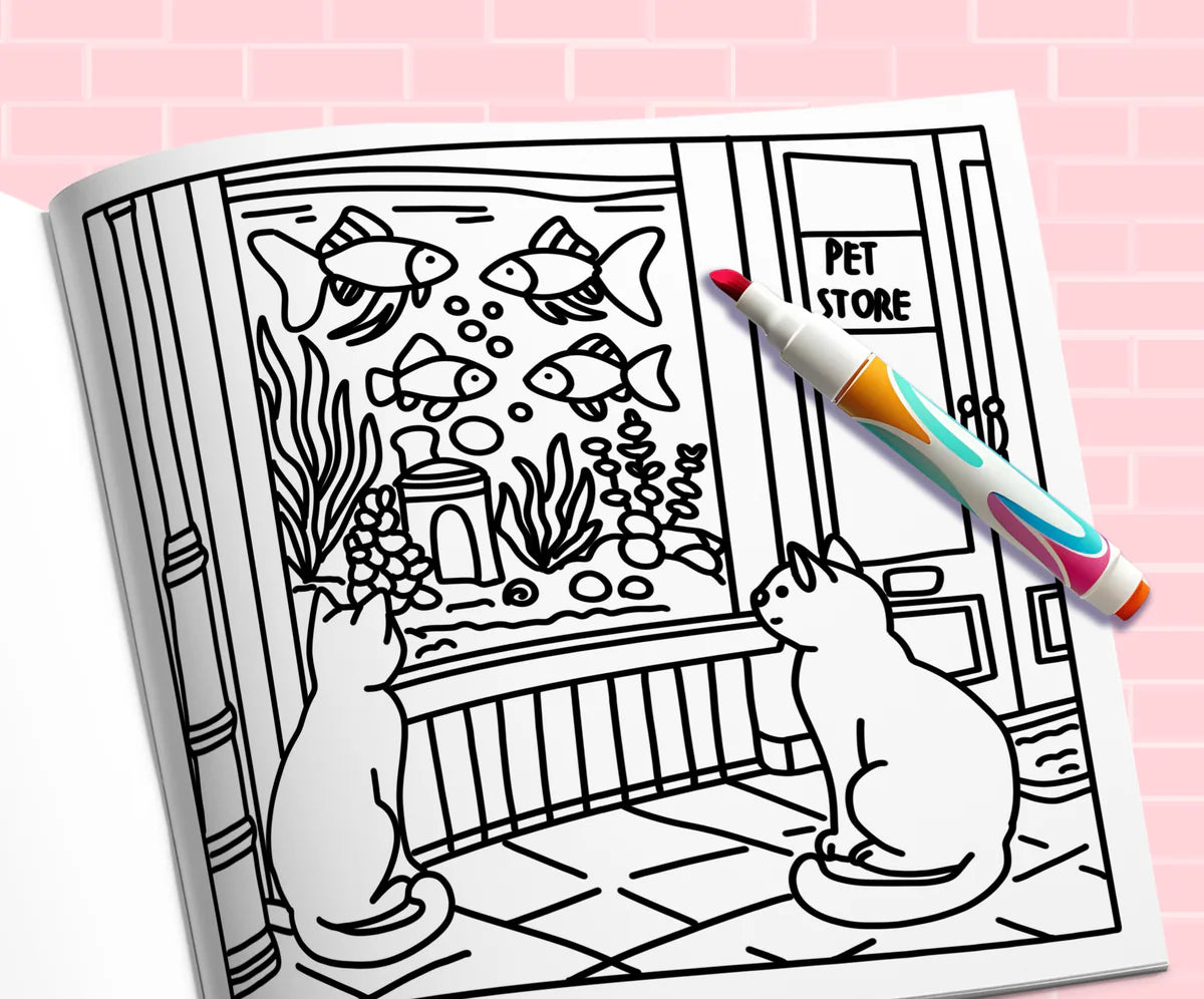 Open book: two cats at the pet store window