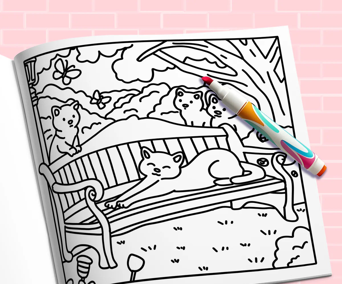 Open book: cats on a bench in the park
