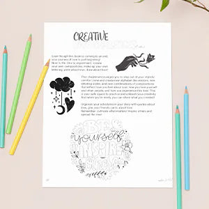 The Creative Love Challenges page, with Be yourself, inspire others in lettering.