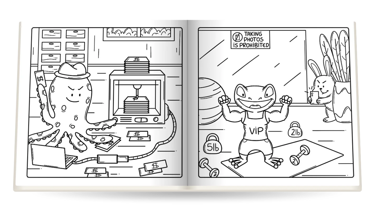 Funny Crimes open at An octopus at the printer and No photos allowed