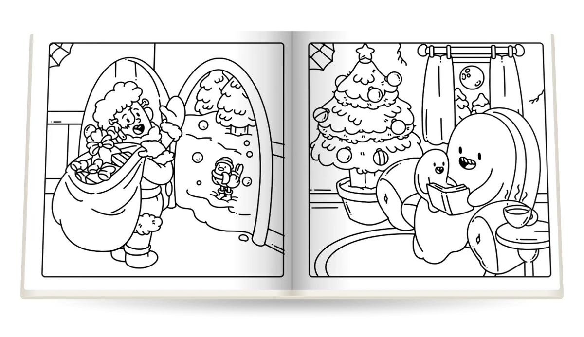 Spooky Christmas open at Santa at the door and Reading by the tree