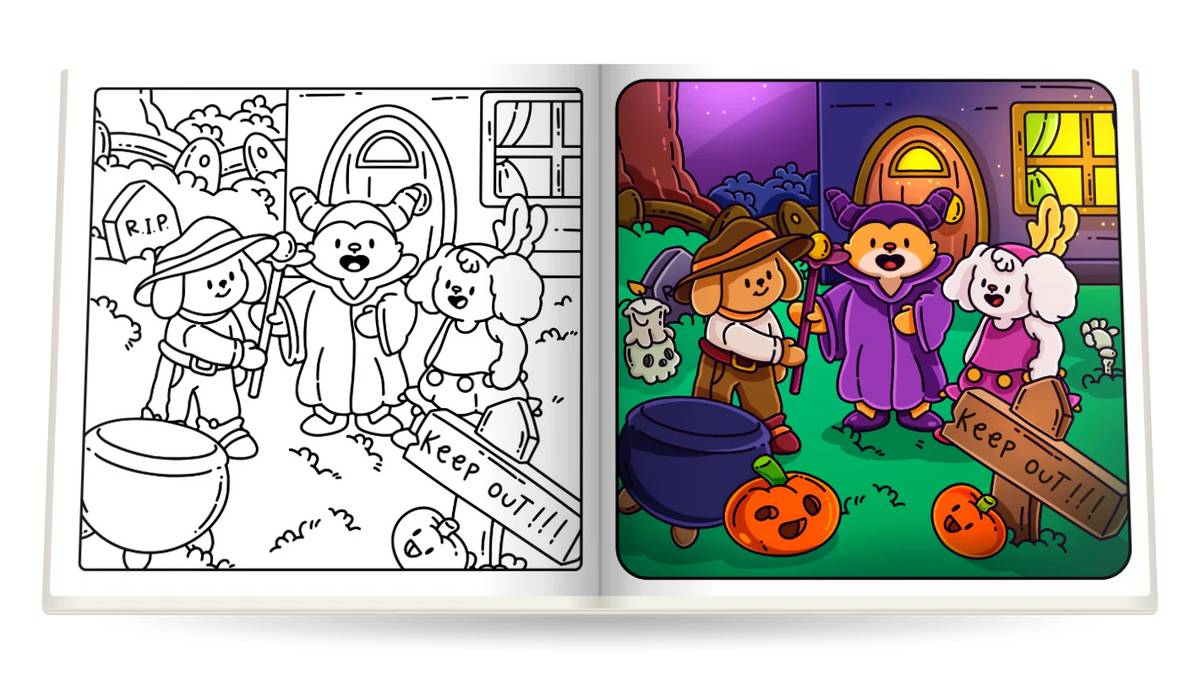 Spooky Halloween open at Keep out! and Keep out!, colored in