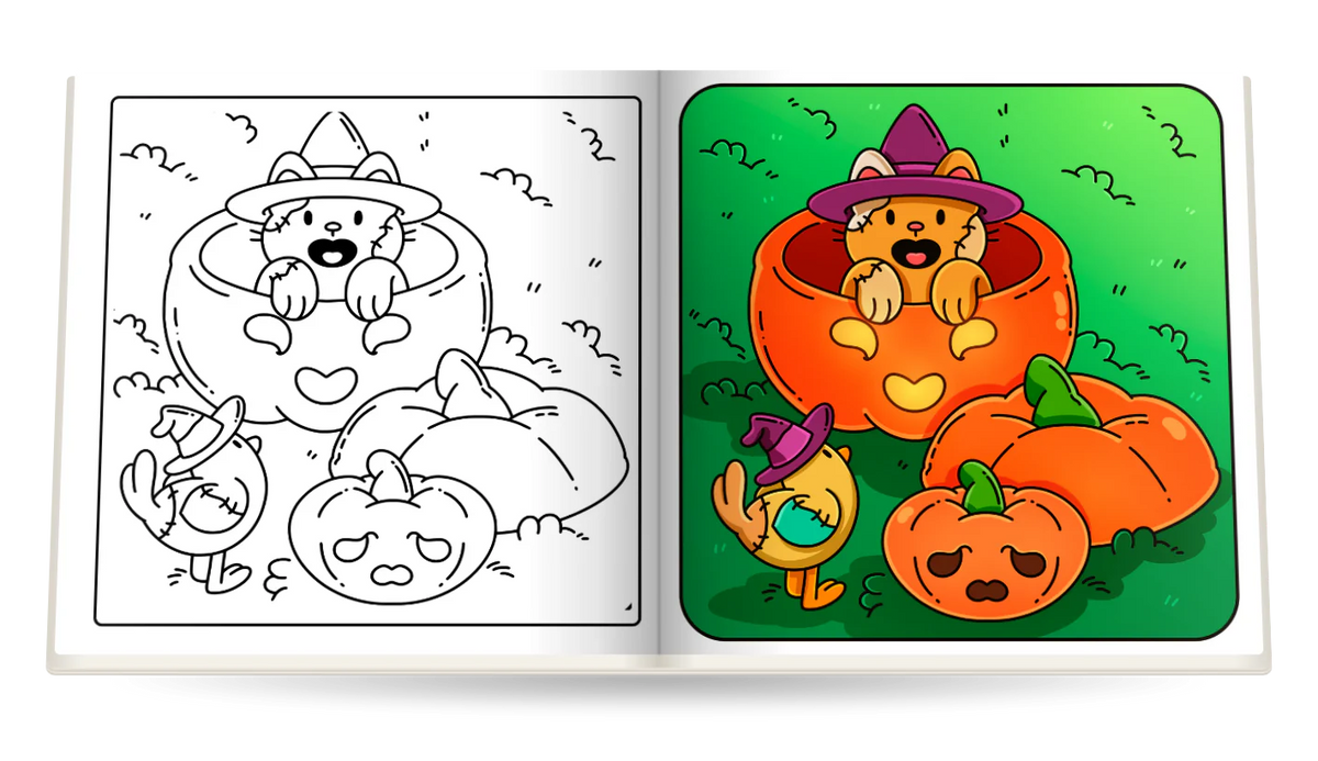 Spooky Things open at A kitten in a pumpkin and A kitten in a pumpkin, colored in