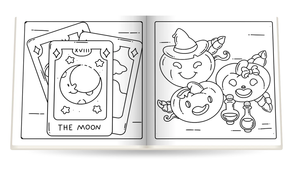 Spooky Things open at The Moon tarot card and Pumpkins and potions