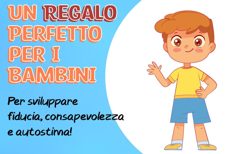 Il regalo giusto per far crescere fiducia e autostima: un bambino sorridente saluta con la mano.