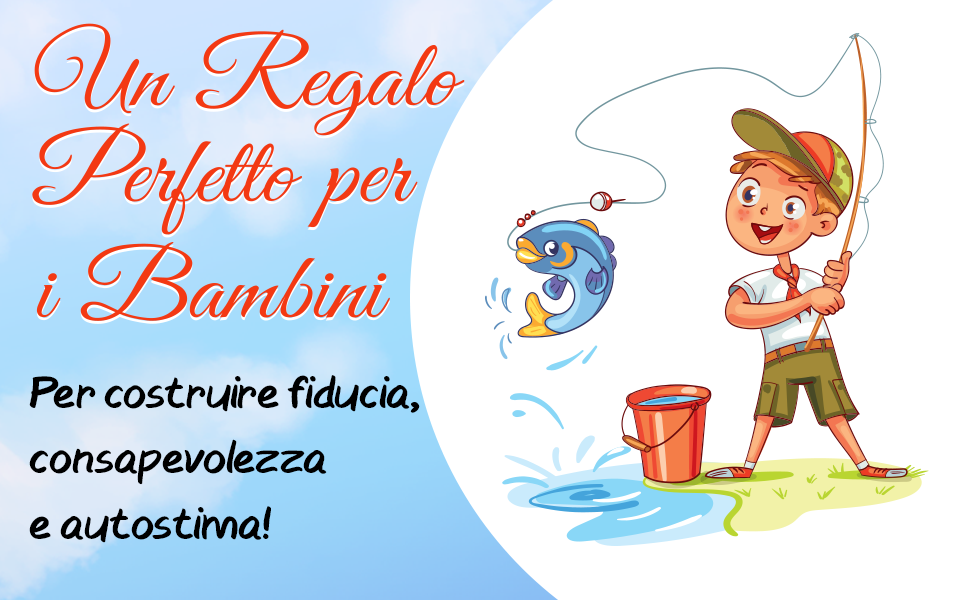 Il regalo giusto per far crescere fiducia e autostima: un bambino mostra orgoglioso il pesce appena pescato.